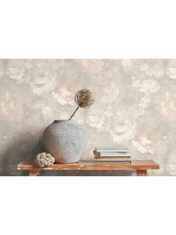 Tapete Vintage Rose Charm in Braun-Rot