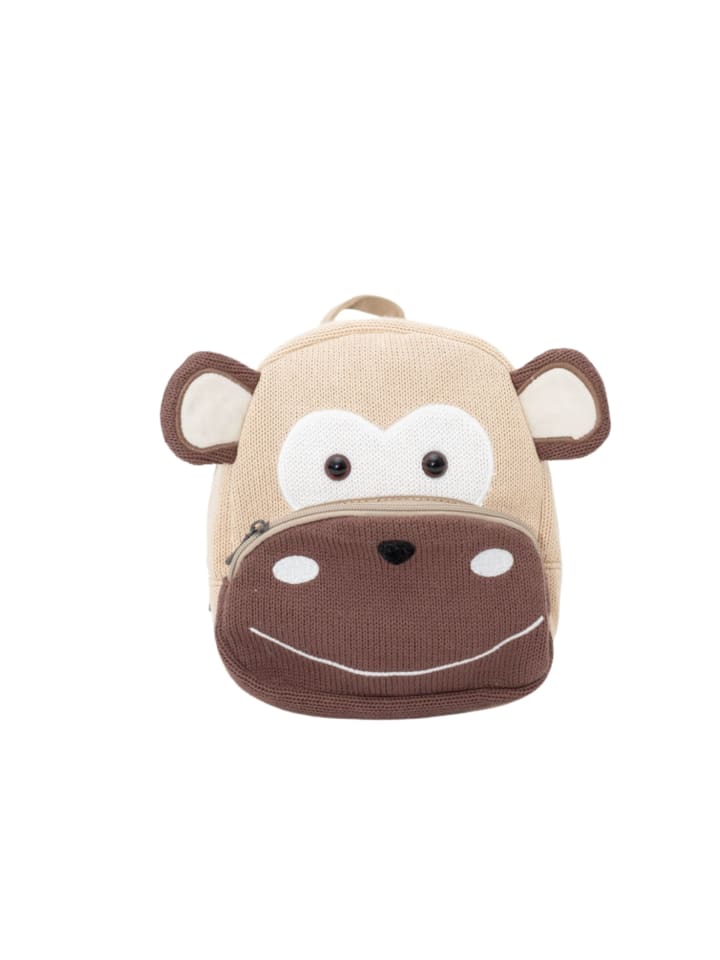 Rucksack Schimpanse in Braun und Beige – (B)19 x (H)23 x (T)11 cm