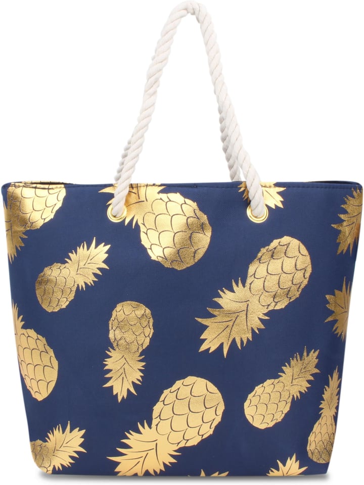 Bequeme Sommer-Umhängetasche, Strandtasche in Gold Pineapple