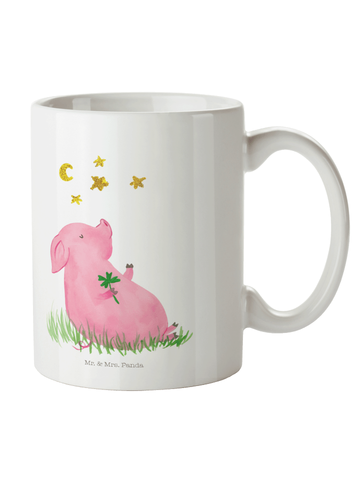 Kaffeetasse Schwein Glück ohne Spruch in Weiß