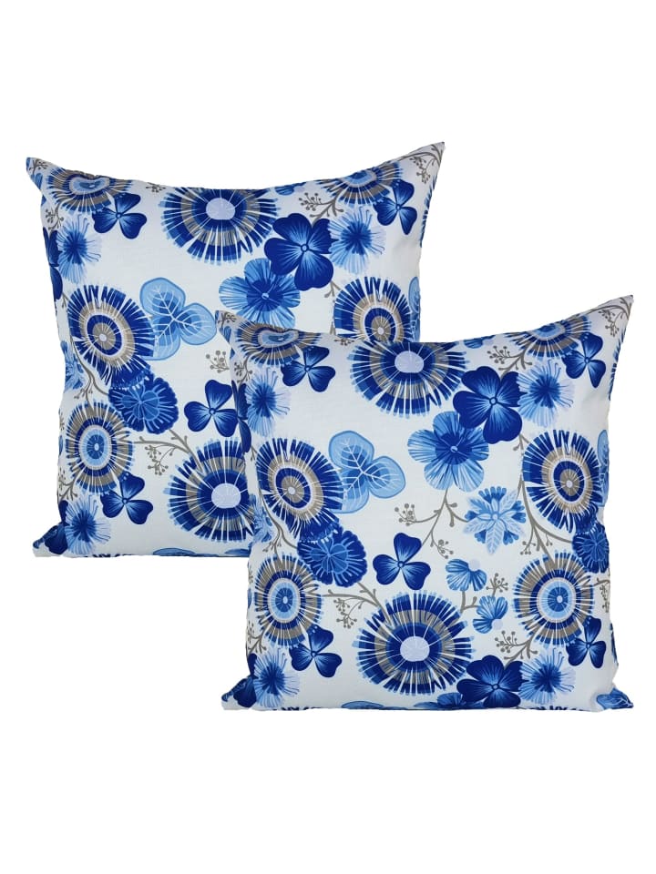 2er Set Outdoor Kissenhülle 45x45cm Motiv in Blumen Blau