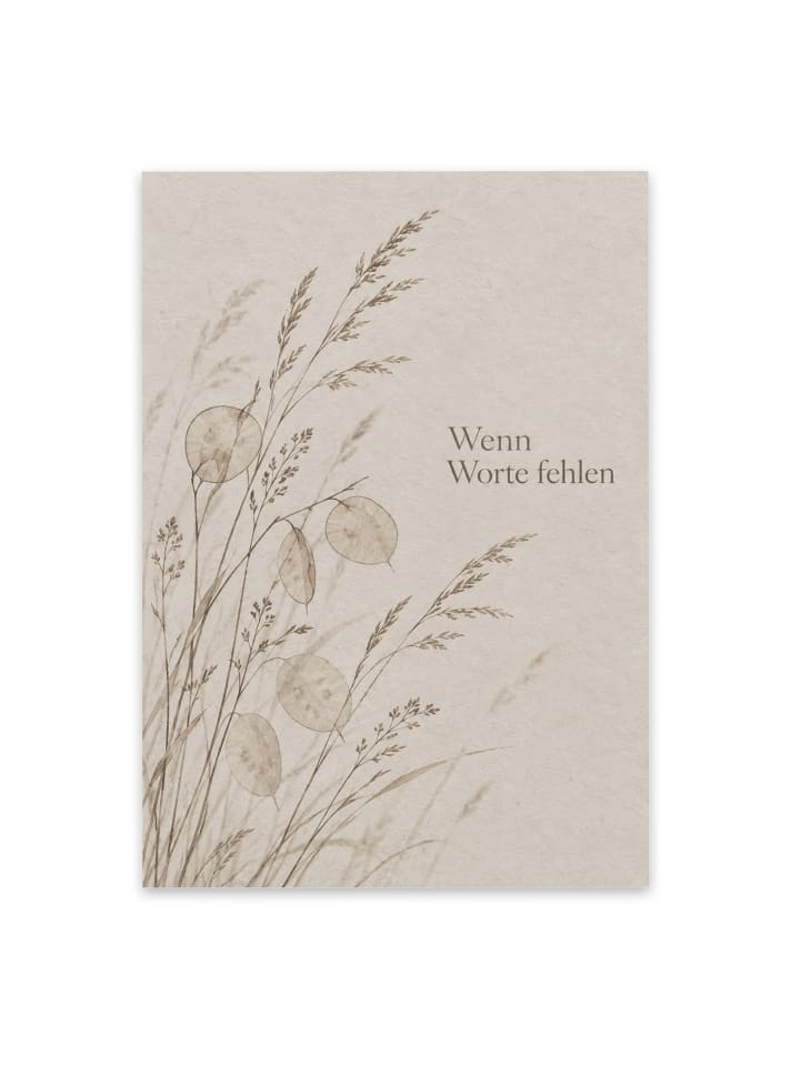 Trauerspruchkarte Gräser botanisch Design mit S... in Weiß