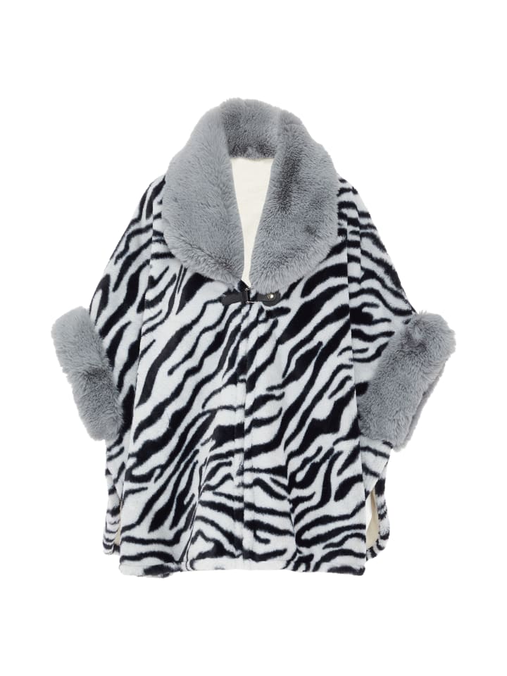 Damen Poncho in Grau Schwarz