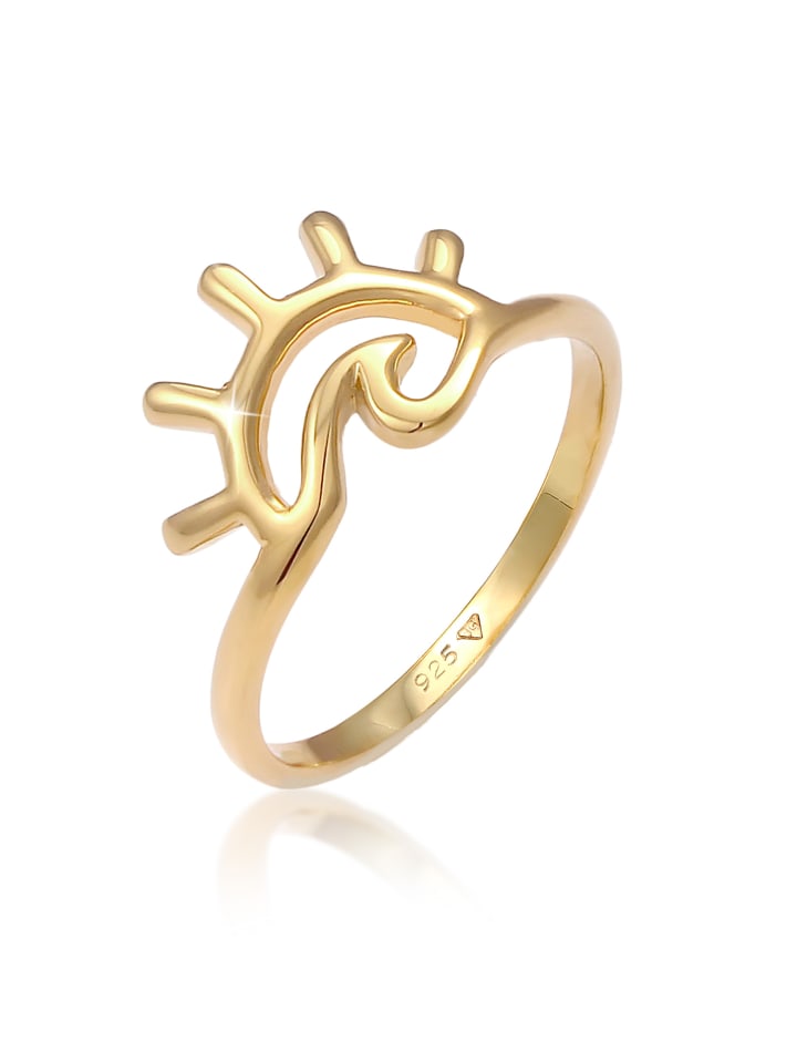 Ring 925 Sterling Silber Sonne, Wellen in Gold