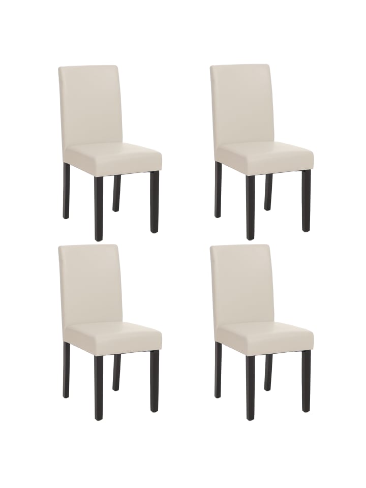 4x Esszimmerstuhl Littau, Leder, weiß dunkle Beine