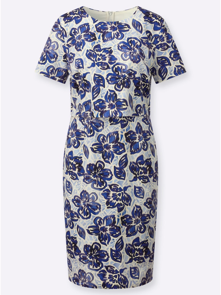 Webkleid in royalblau-marine-bedruckt