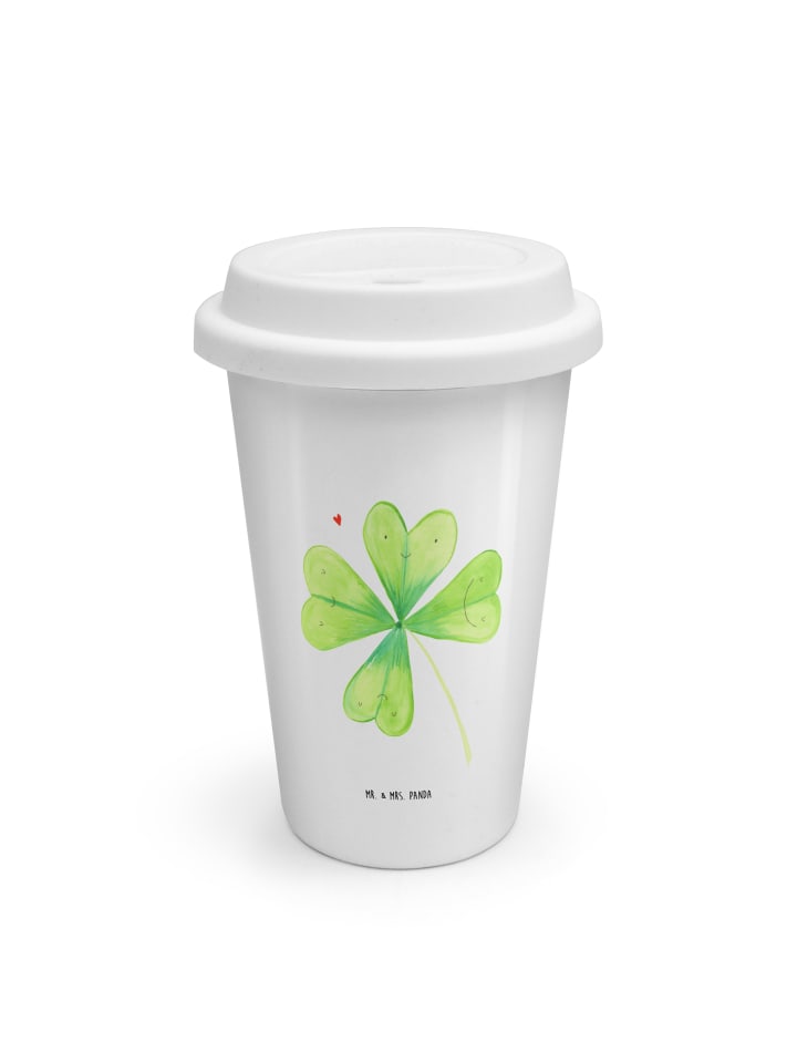 Thermobecher Blume Kleeblatt ohne Spruch in Weiß