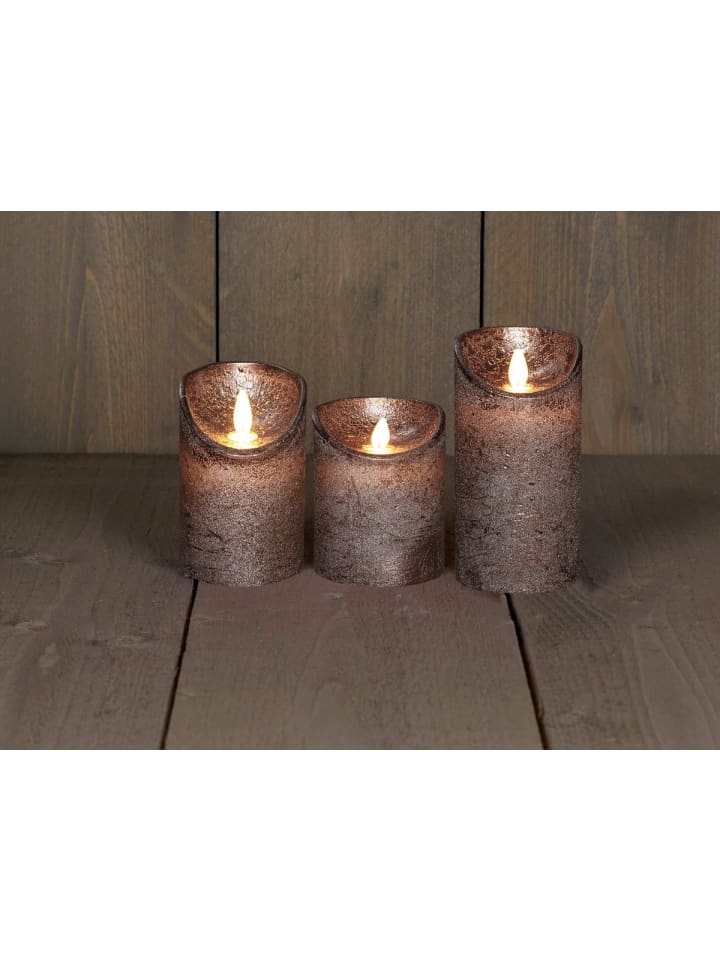3er LED Echtwachskerze Kerze Timer in Bronze