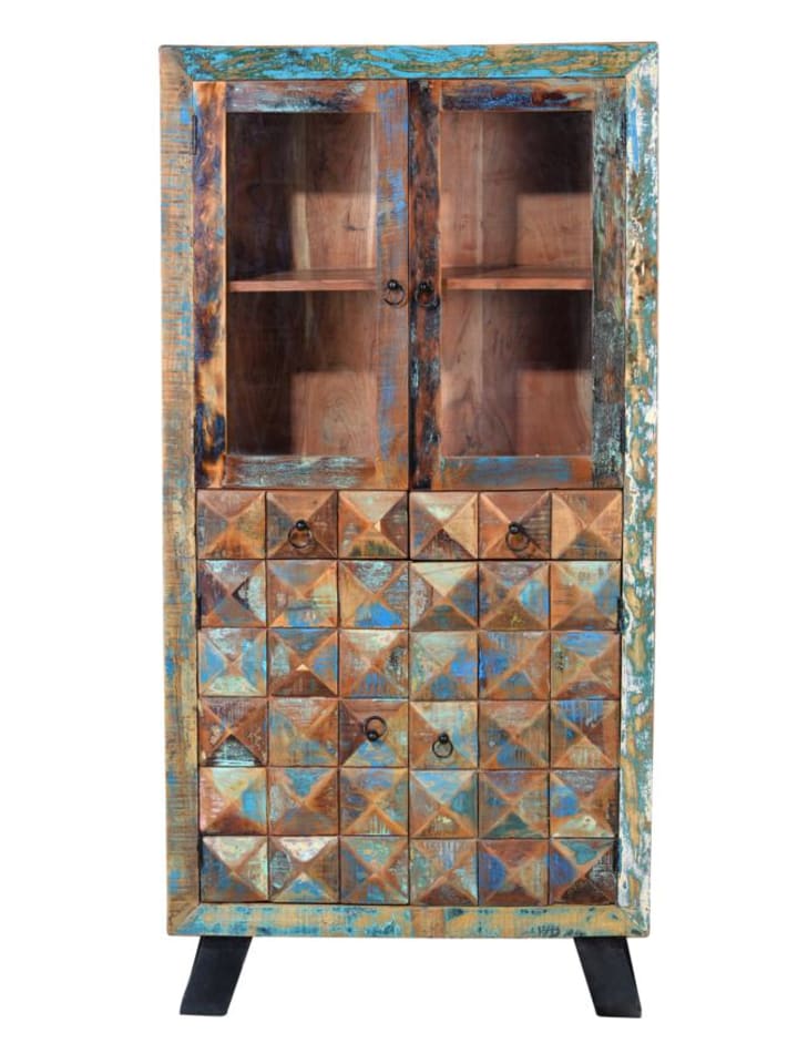Vitrine aus recyceltem Holz in Multicolored