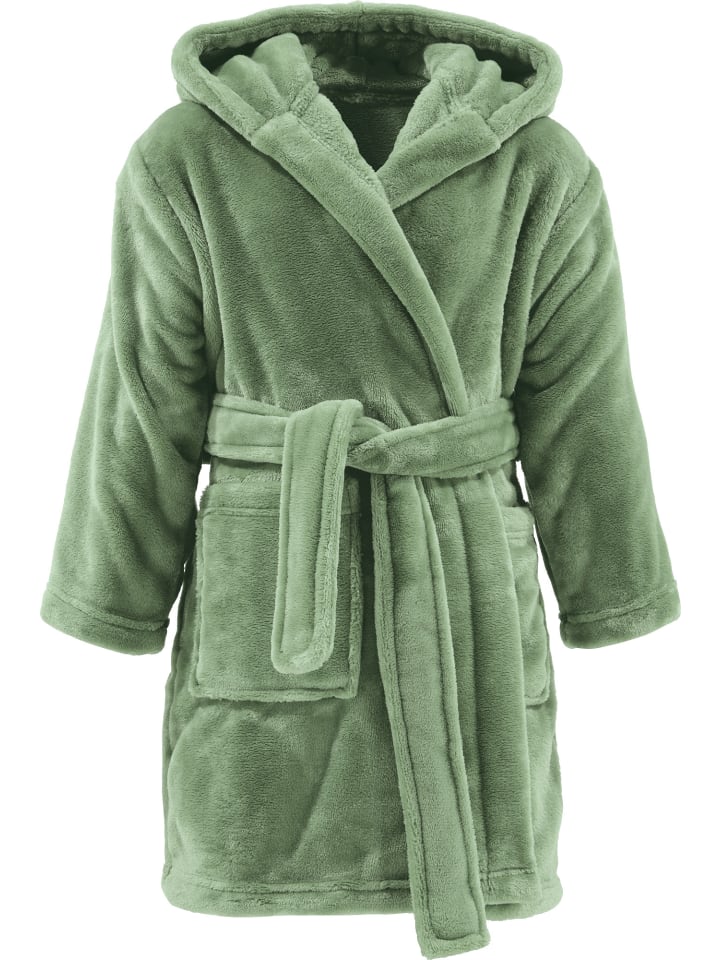 Fleece Kinder-Bademantel mit Kapuze Perris in grün