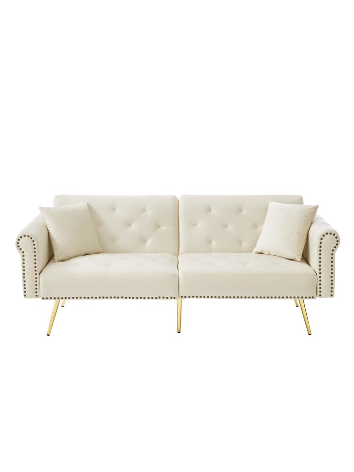 Modernes Schlafsofa in Beige– Samtbezug mit Goldenen Füßen, 3-Fach Verstellbar