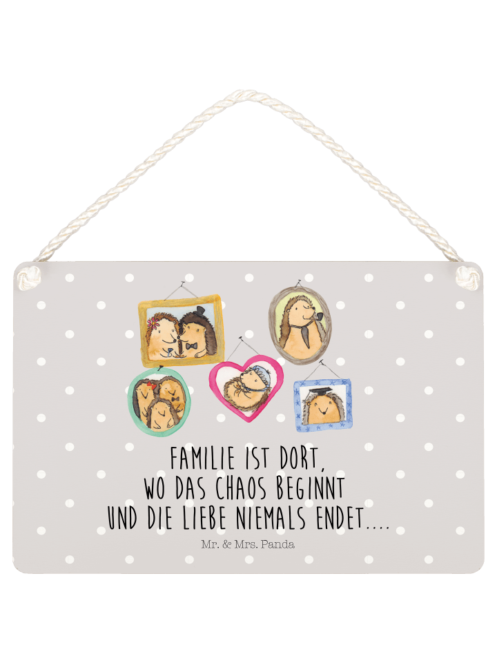 Schild Igel Familie mit Spruch in Grau Pastell