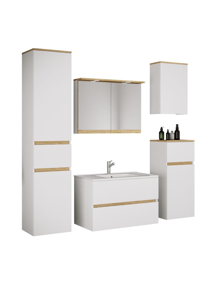 6 tlg. Badmöbel-Set mit Waschbecken Cosila-I 61 cm in Weiß