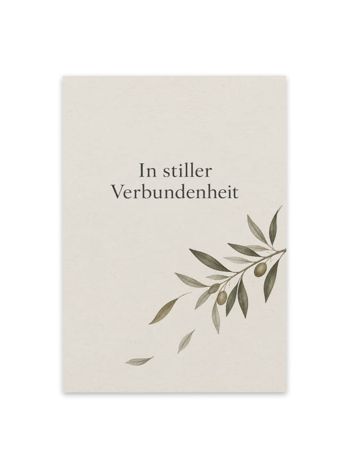 Trauerkarte Olivenzweig still Design mit Spruch in Weiß