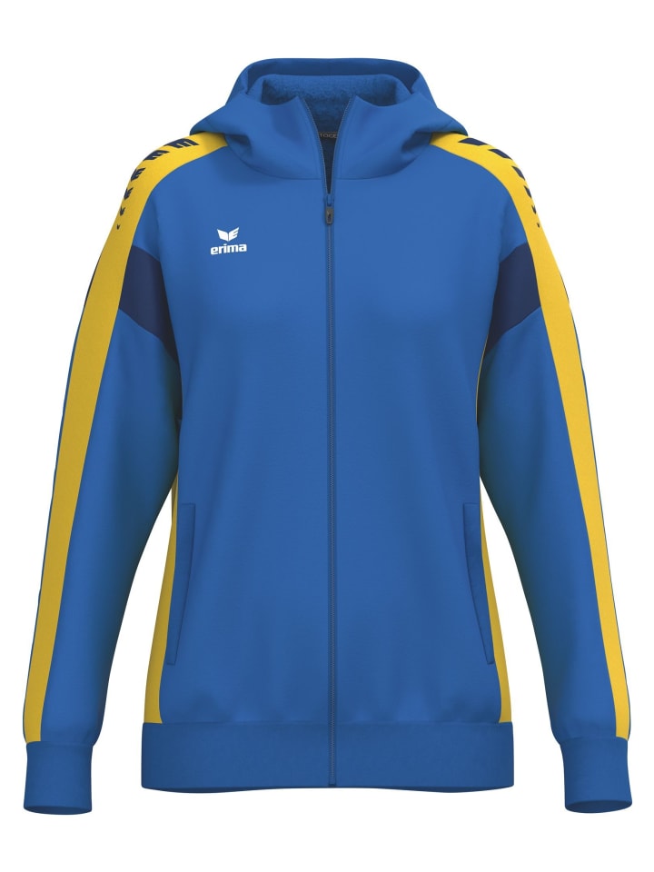 Damen Trainingsjacke mit Kapuze in new royal/gelb