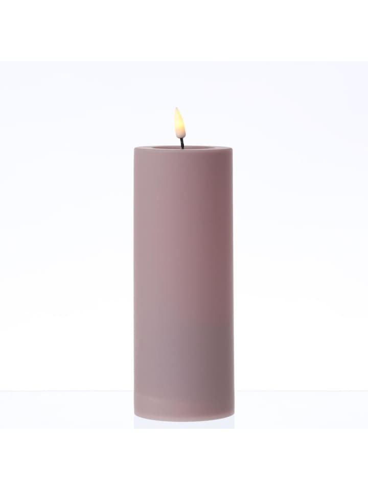 LED Kerze Mia Kunststoff für Innen/Außen flackernd H: 20cm D: 7,5cm in rosa