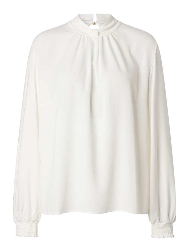 elegantes Materialmix-Blusenshirt, Jerseyärmel in off white
