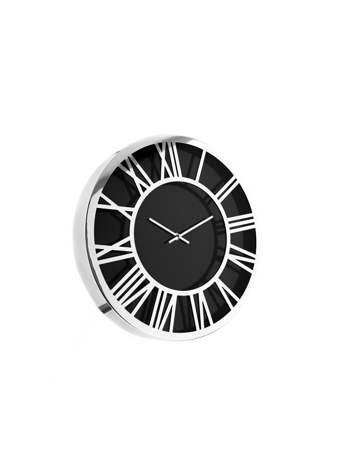 Wanduhr ?60 cm mit Römischen Zahlen in Schwarz/Silber in Schwarz