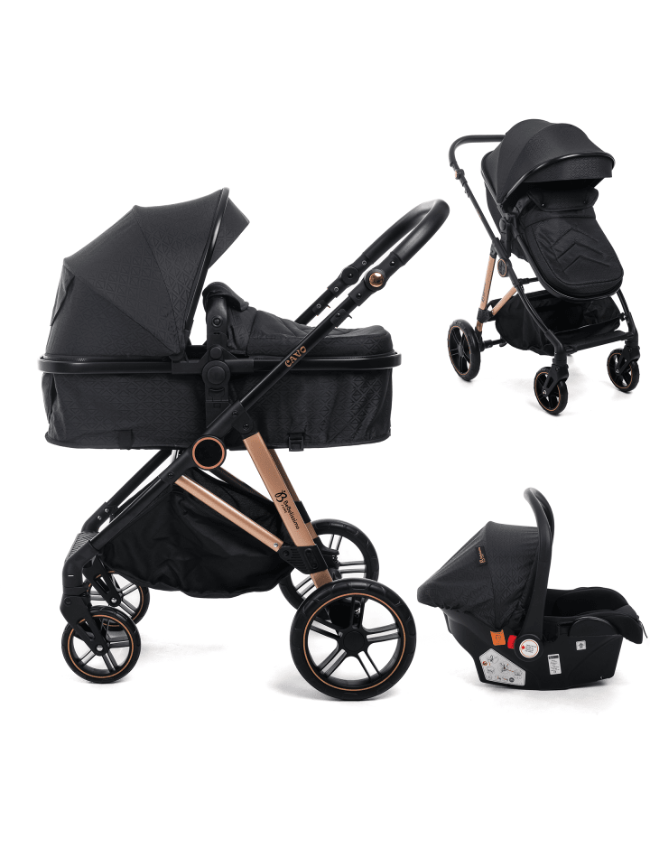 3 in 1 Kinderwagen Set Kombikinderwagen - CAVO in Schwarz