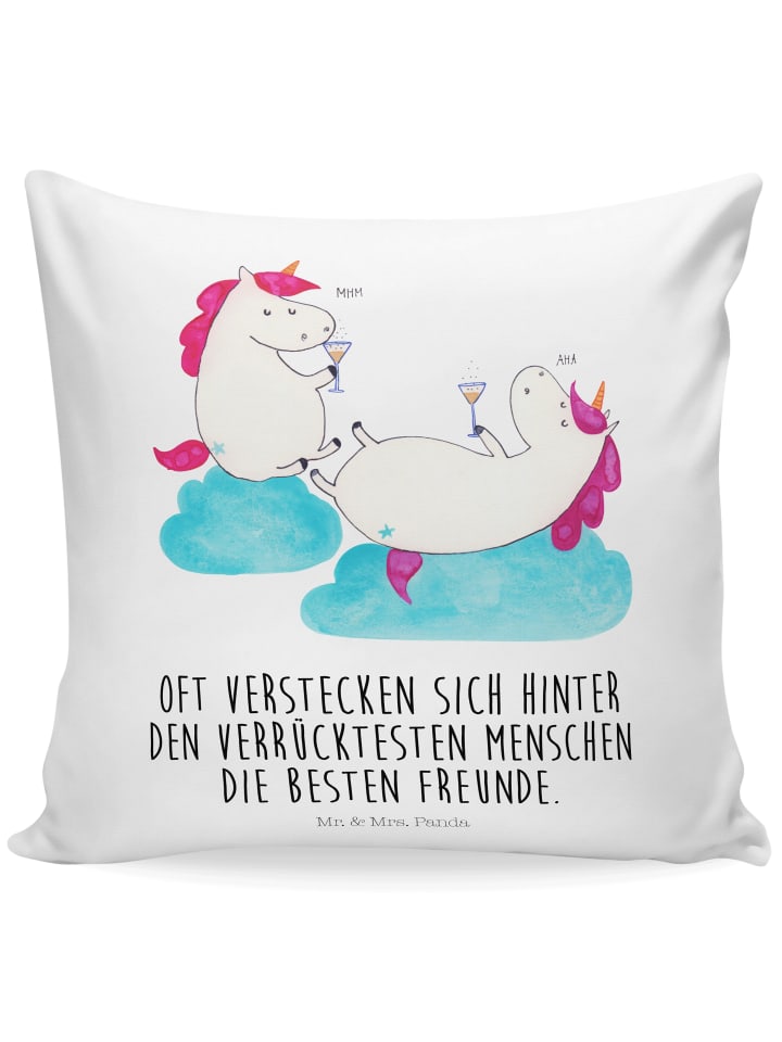 40x40 Kissen Einhorn Sekt mit Spruch in Weiß
