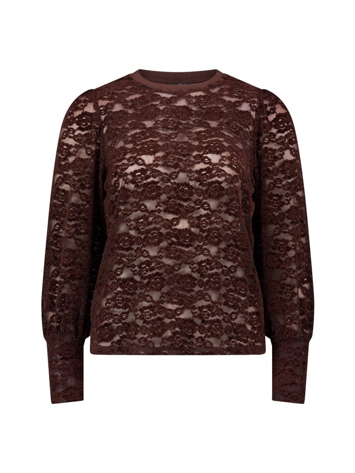 Spitzenshirt langarm in Black Coffee