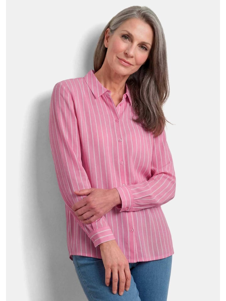 Streifenbluse mit Hemdkragen in pink / gestreift
