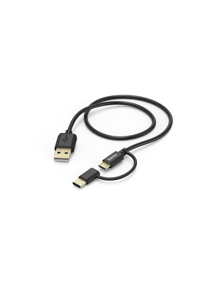 Hama 2in1 Micro-USB-Kabel mit USB Type-C-Adapter, 1 m, Schwarz in Schwarz