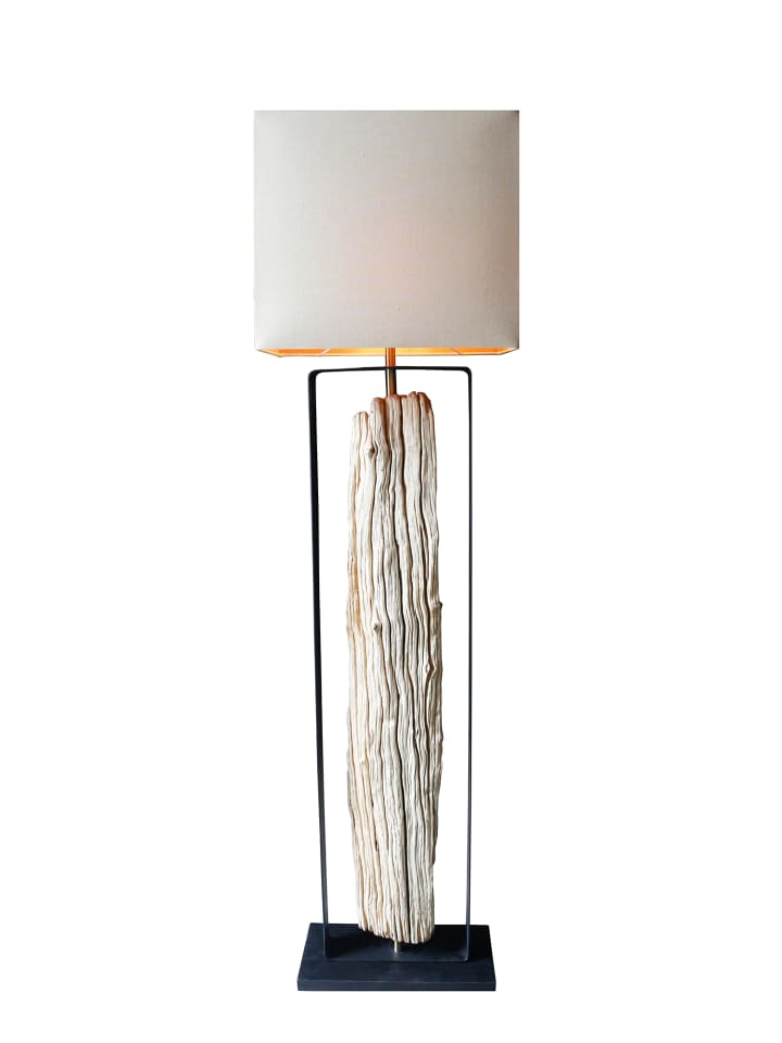 Stehleuchte 165 cm handgefertigt mit Treibholzgestell und Leinenschirm in Beige