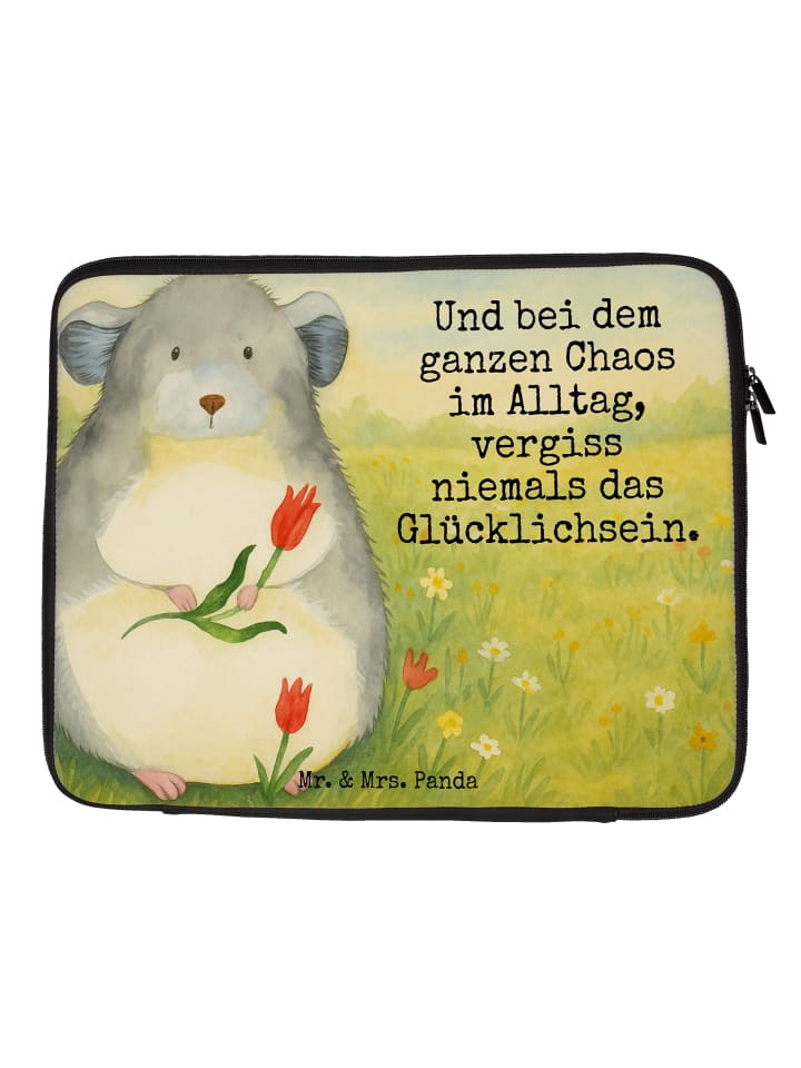Laptop Sleeve Chinchilla Blume Design mit Spruch in Weiß