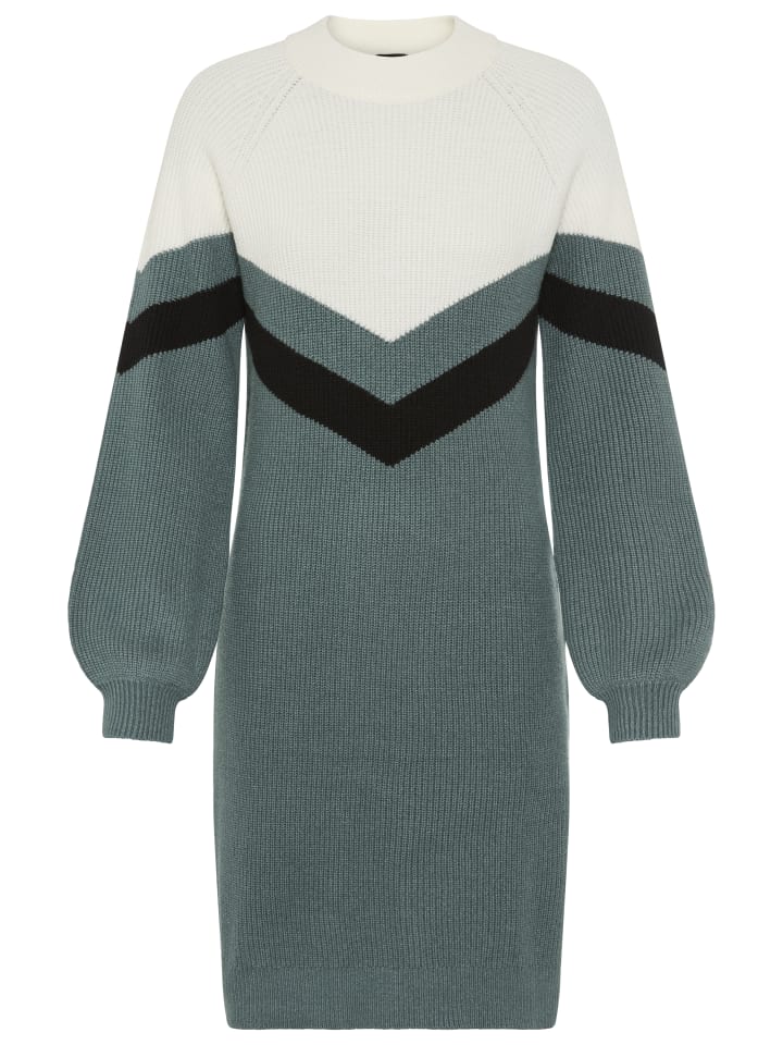 Strickkleid in petrol-weiß