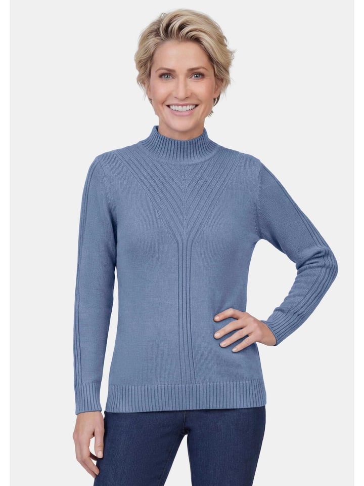 Rippenpullover mit Stehkragen in rauchblau