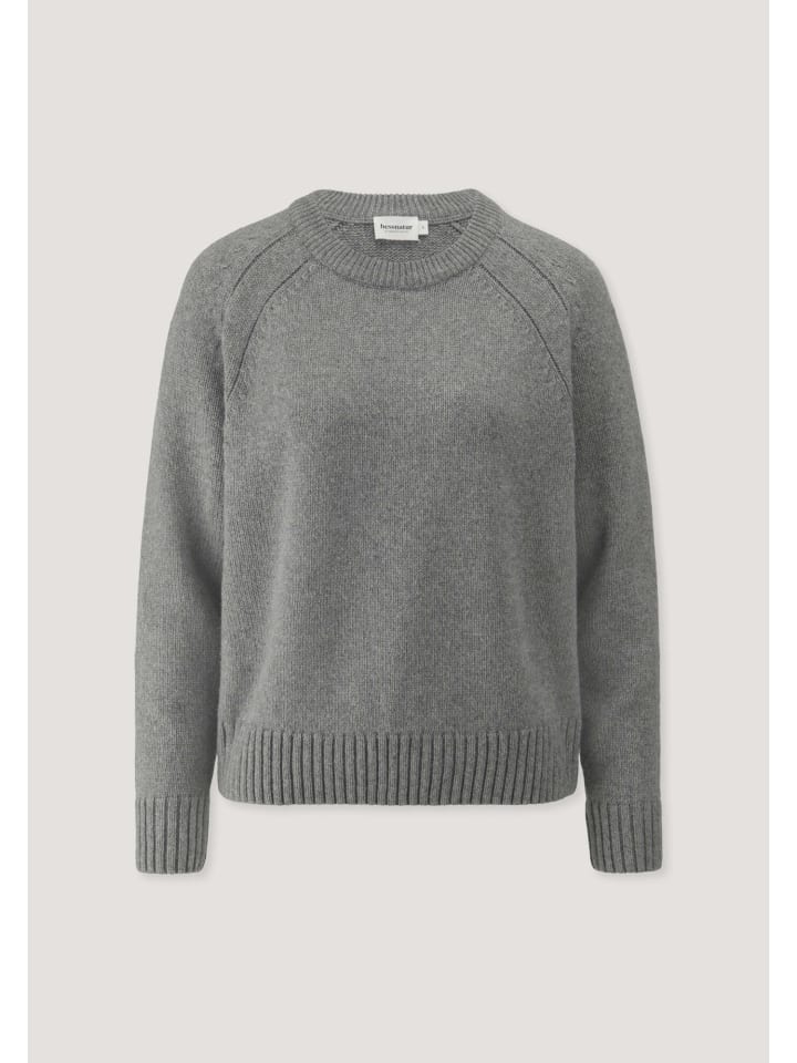 Hessnatur Strick Pullover Relaxed aus Wolle mit Bio-Baumwolle in grau