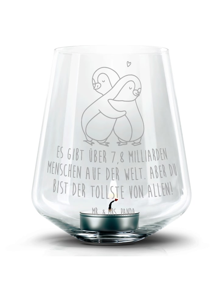 Laterne Pinguine Kuscheln mit Spruch in Transparent