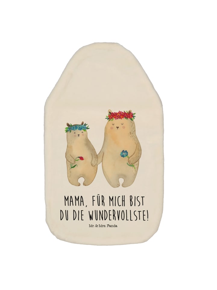 Wärmflasche Bären mit Blumenkranz mit Spruch in Weiß
