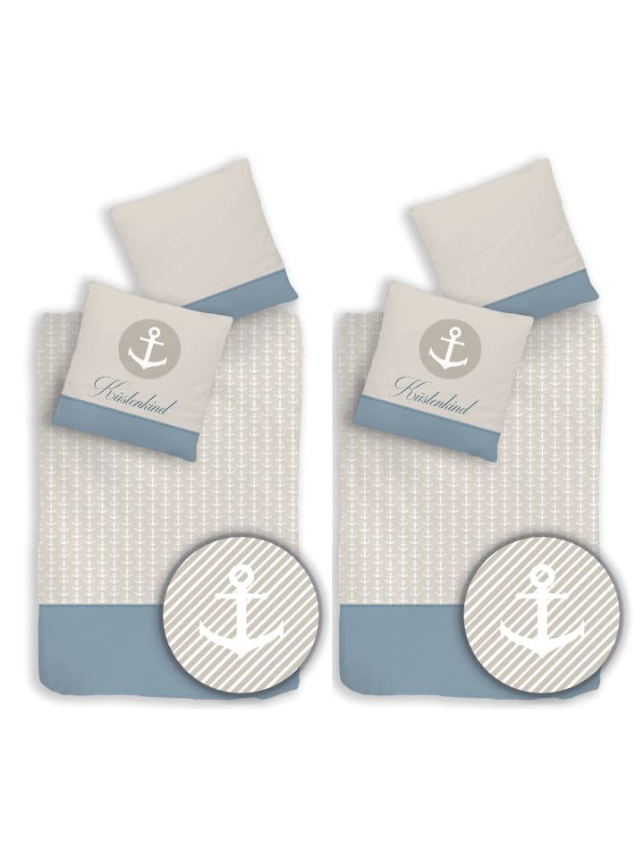 Bettwäsche-Set "Anker Küstenkind" in Blau / Sand (4-teilig)