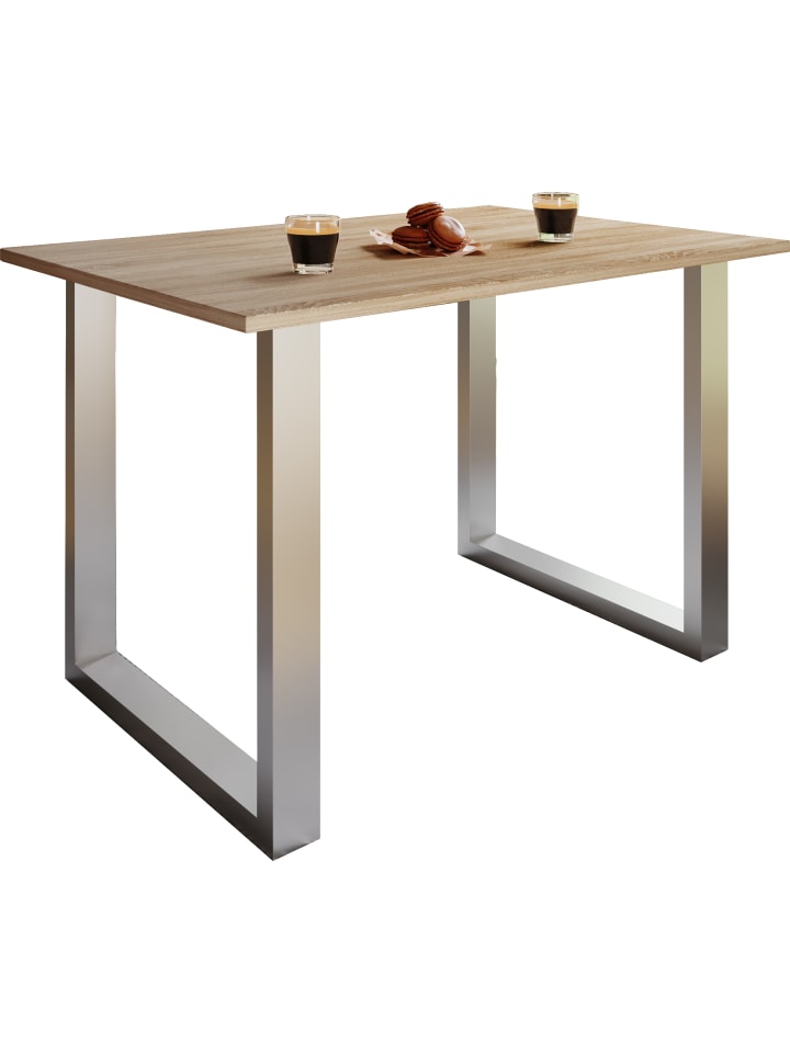 Premium Esstisch Küchentisch Xona U 110x80 in Silber / Sonoma-Eiche
