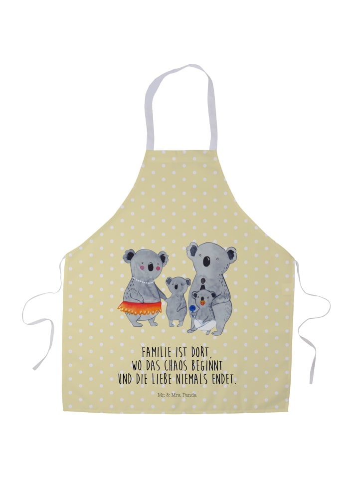 Kochschürze Koala Familie mit Spruch in Gelb Pastell
