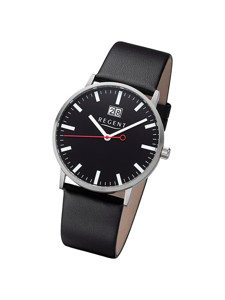 Analog-Armbanduhr Regent Lederarmband schwarz mittel (ca. 39mm)