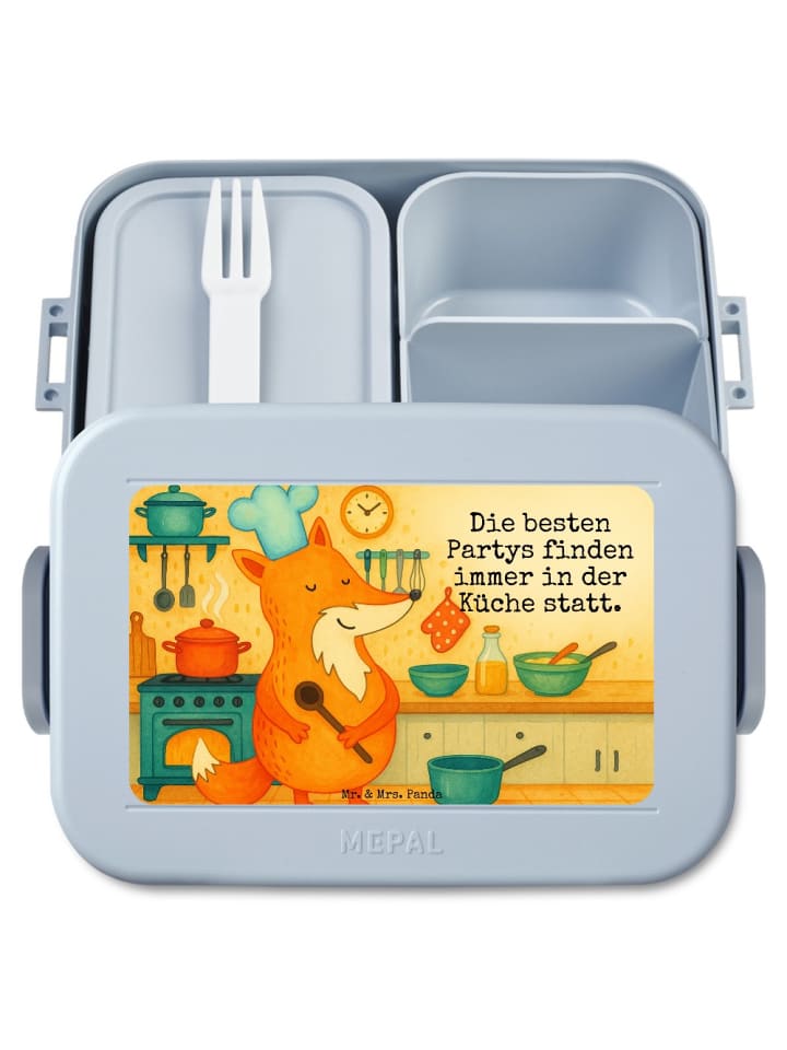 Lunchbox Fuchs Koch Design mit Spruch in Blau Pastell