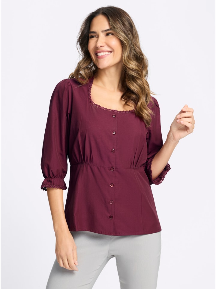 3/4-Arm-Bluse in bordeaux