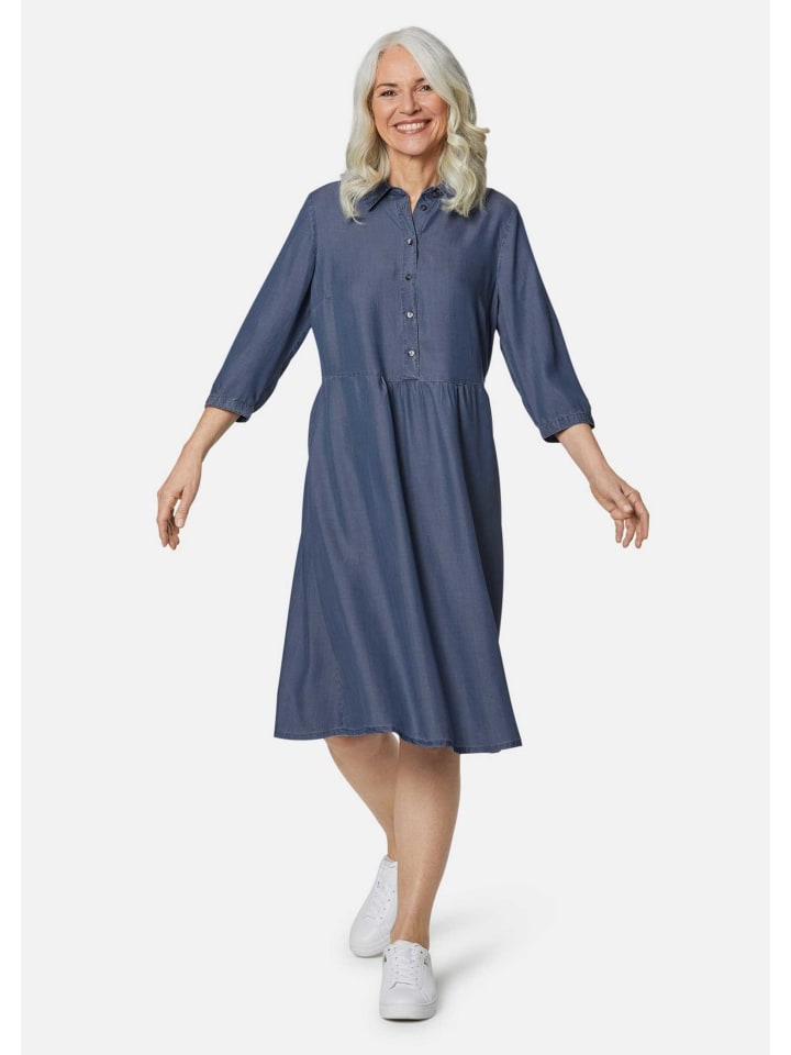 Kurzgröße: Kleid mit Hemdblusenkragen in taubenblau