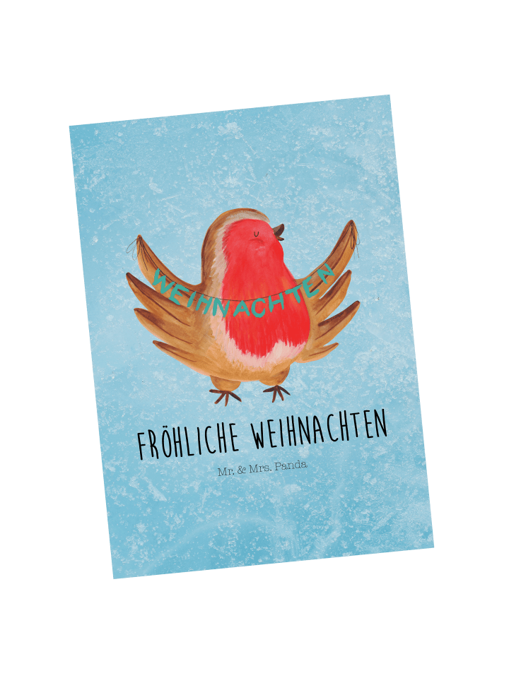 Postkarte Rotkehlchen Weihnachten mit Spruch in Eisblau