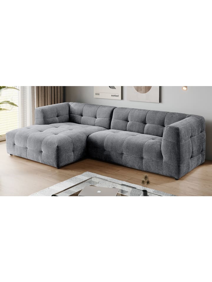 Sofa grau Webstoff 292 x 161 cm, Ecksofa 5-Sitzer, L-Sofa Ottomane links