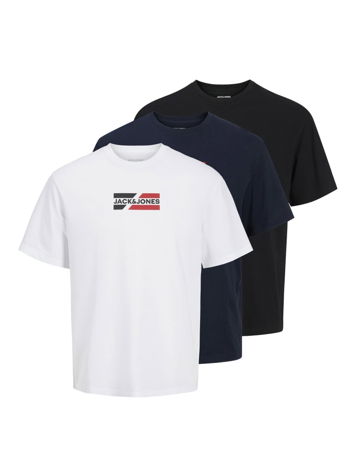 T-Shirt 3er Pack in Schwarz/Dunkelblau/Weiß