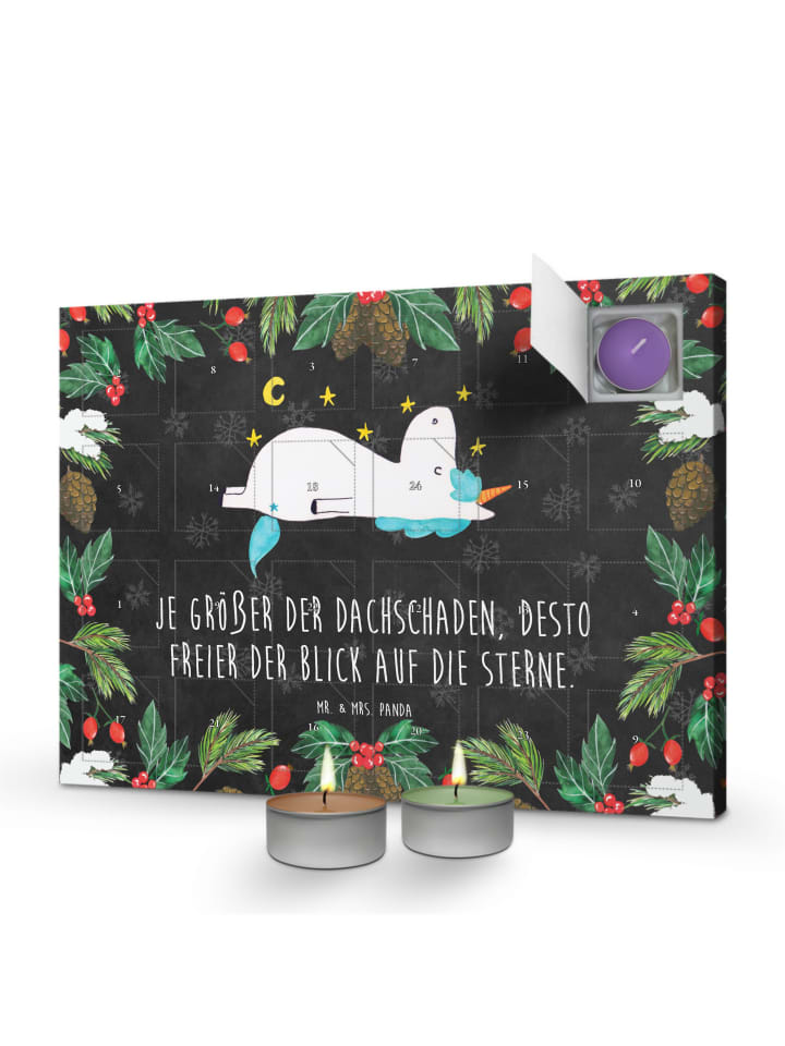 Adventskalender Einhorn Sternenhimmel mit Spruch in Kreidetafel