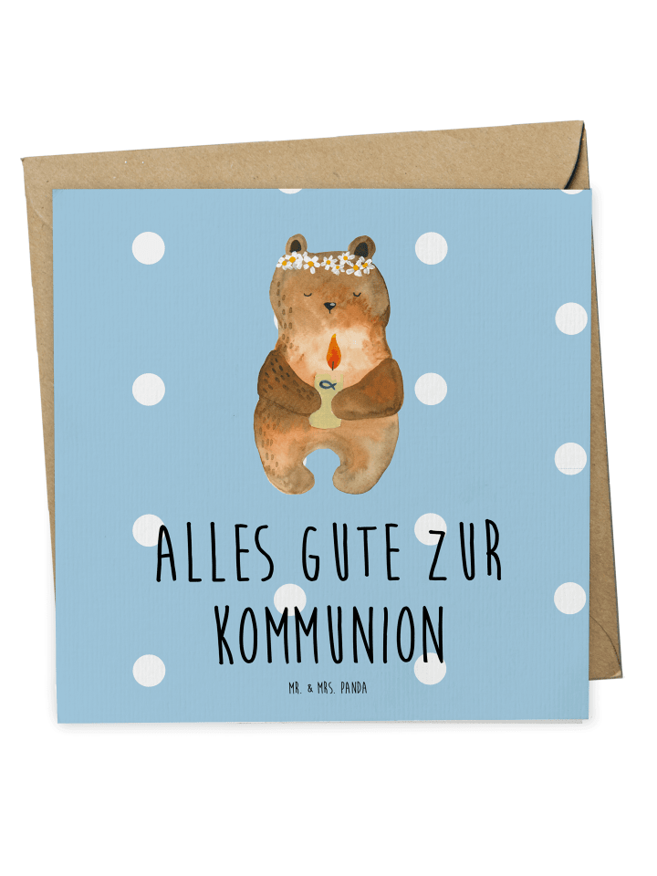 Deluxe Karte Bär Kommunion mit Spruch in Blau Pastell