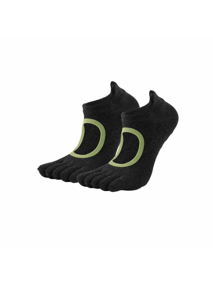 2er-Pack Yoga-/Pilates-Zehensocken mit Leder-Sohl in Schwarz/Grün