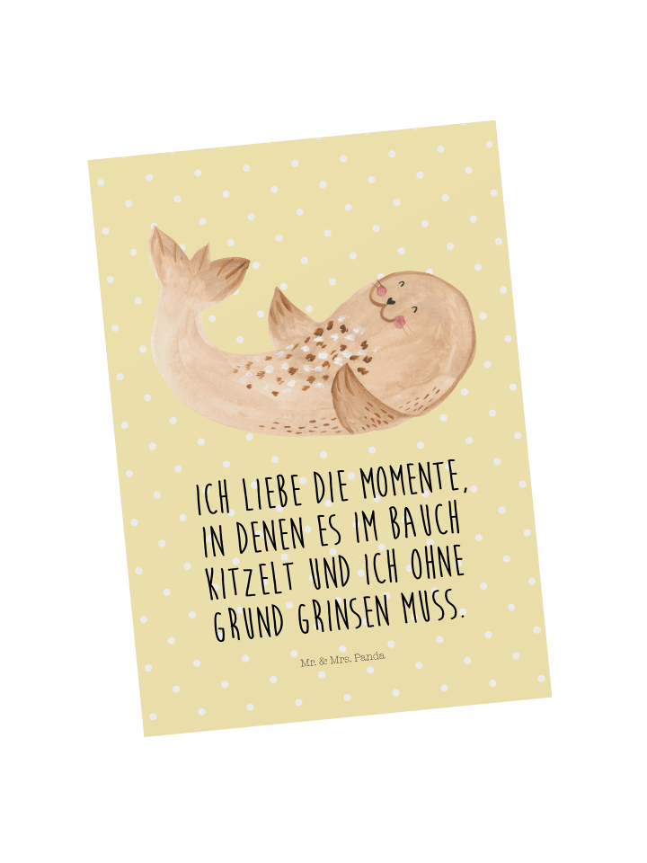 Postkarte Robbe Liegen mit Spruch in Gelb Pastell