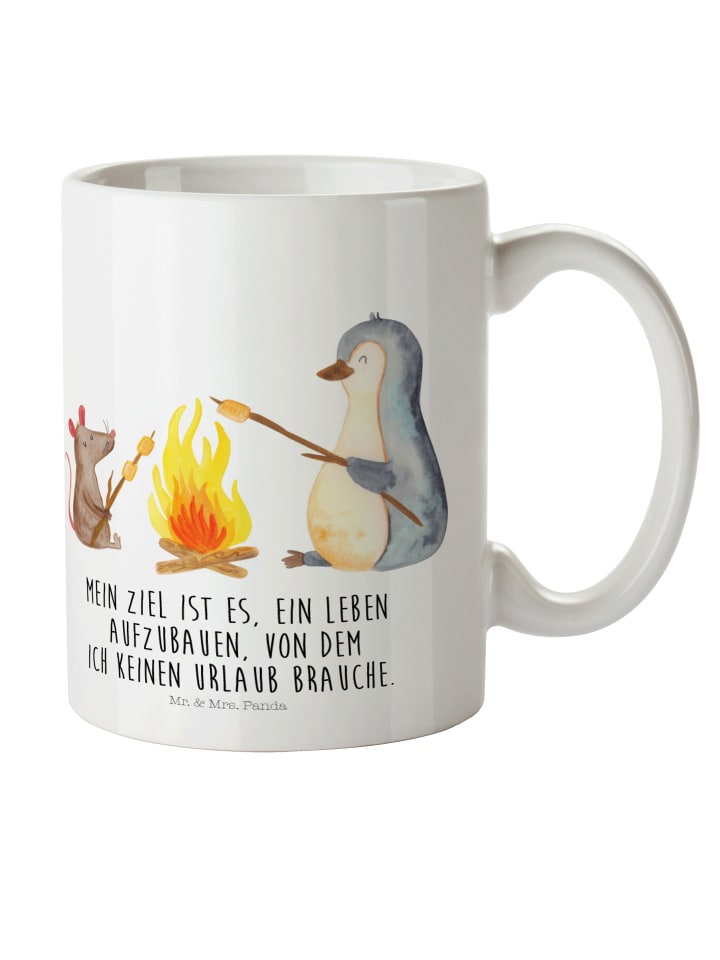 Trinkbecher Pinguin Lagerfeuer mit Spruch in Weiß