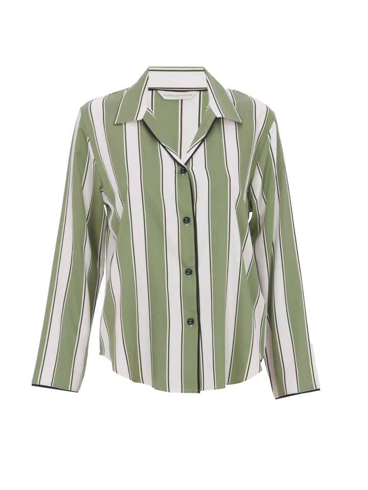 Nancy Womens Printed Stripe Pyjama Top in Green